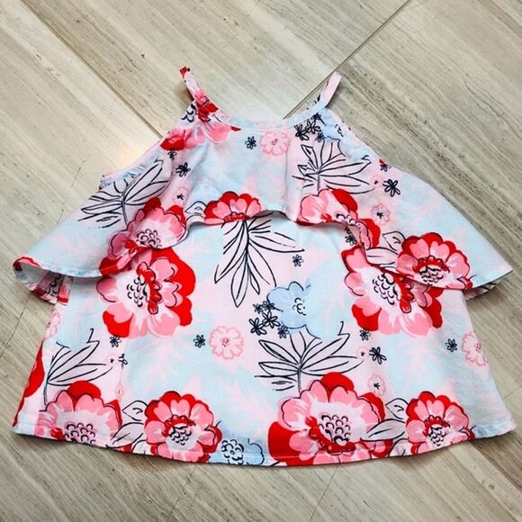 Janie and Jack Floral Tiered Top Blouse Flowy Vacation Red Pink Blue 12-18 Month - Picture 1 of 6